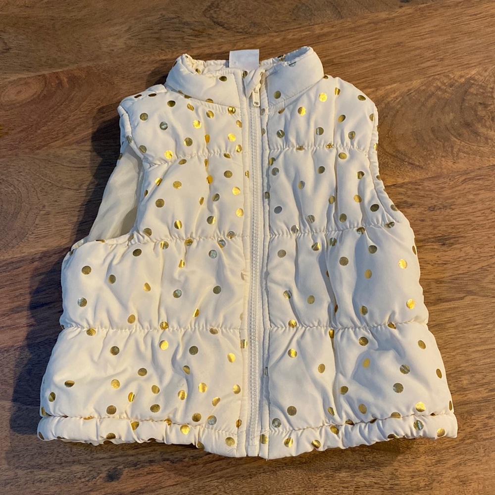Cream and Gold Polka Dot Puffer Vest - Girls